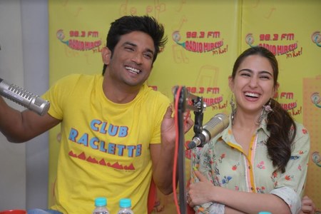 Sushant Singh Rajput with Sarah Ali Khan at Radio Mirchi Studio for Kedarnath